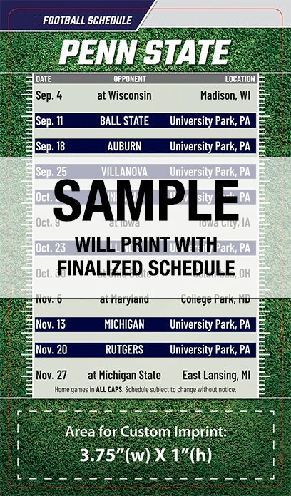 ReaMark Products: Penn State Full Magnet Football Schedule